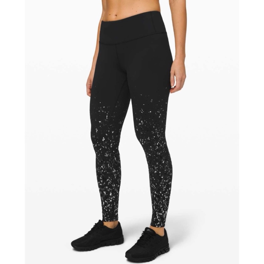 Lululemon Speed Wunder Tight 28" Speckle Shine Black Deep Coal Silver Sz 4